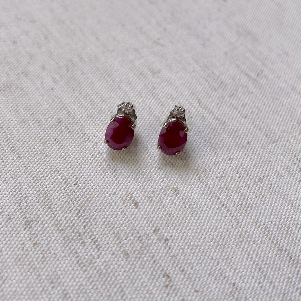 Ruby And Diamond Earrings. Silver Backing. - image 2